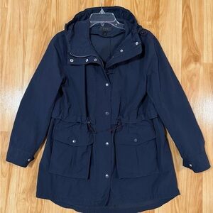 J. Crew Navy Blue Hooded Rain Jacket. XS